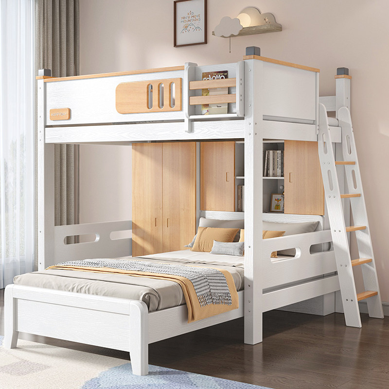 实木高架床上床下桌双层儿童床单上层组合床上下铺高低床书桌一体