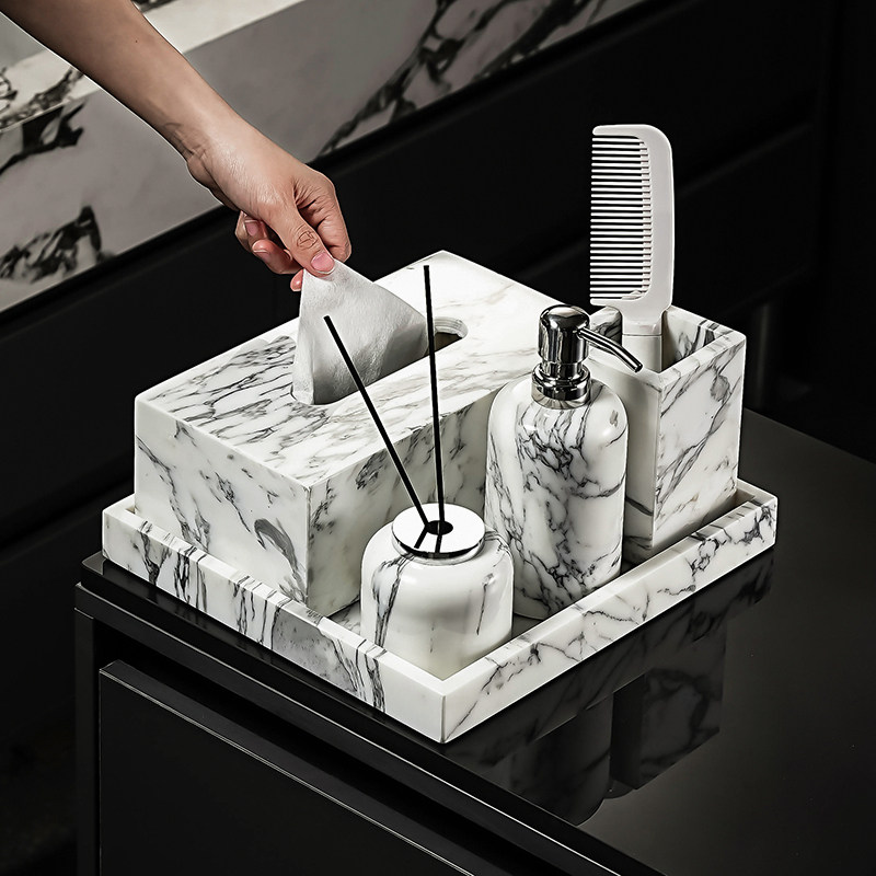 大理石紙巾盒酒店風收納洗漱套裝