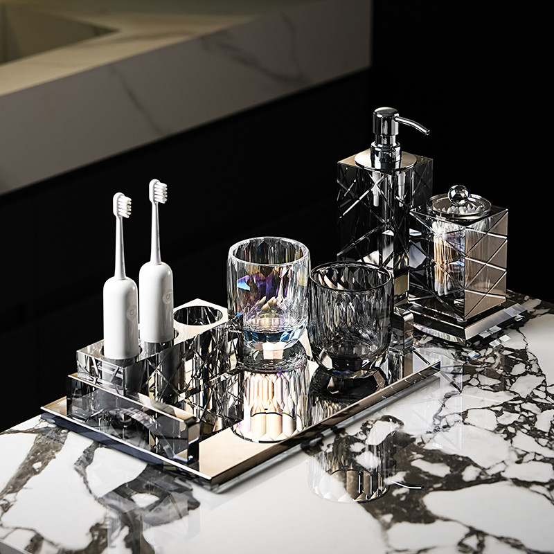 卫生间台面电动牙刷置物架家用牙具漱口杯子收纳豪华别墅水晶摆件