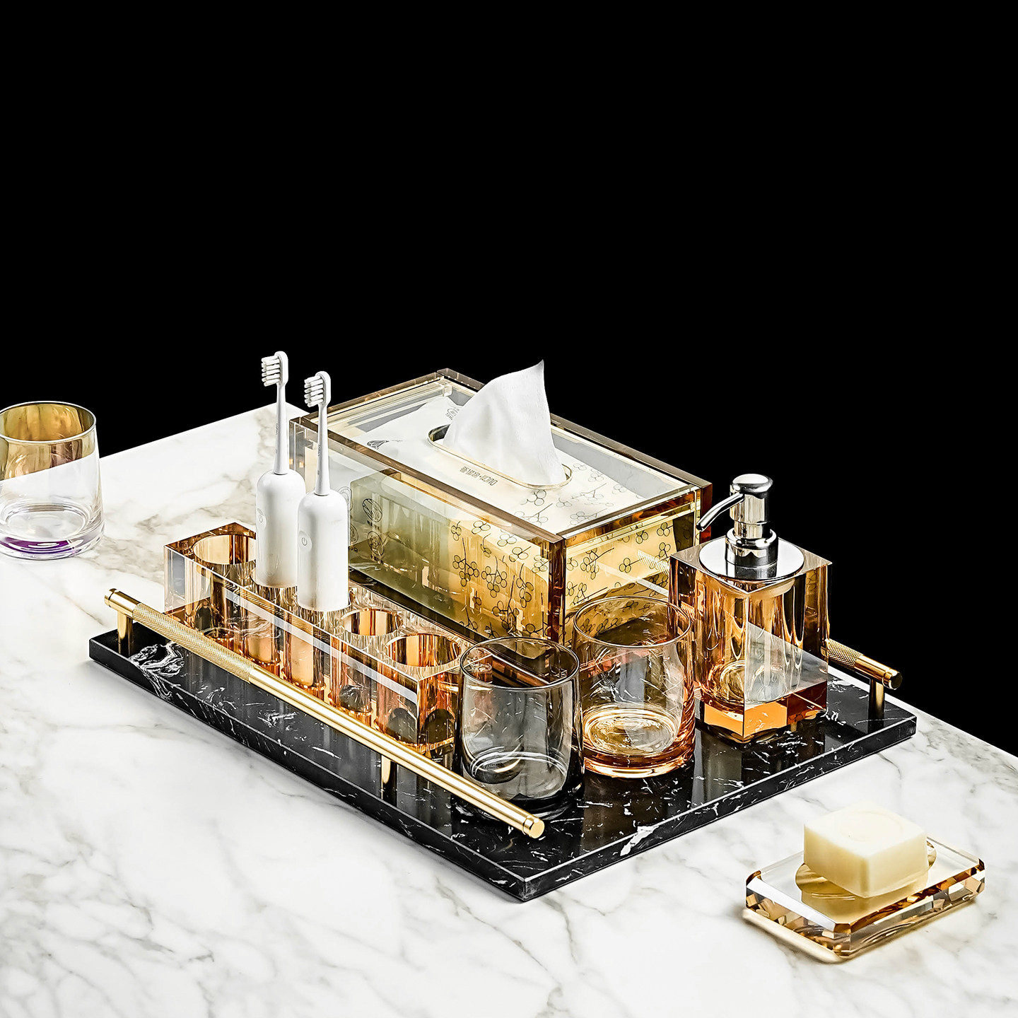 轻奢牙刷牙膏置物架卫生间台面大容量托盘洗漱用品一体式收纳套装