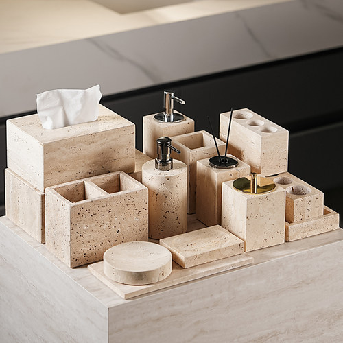 天然黄洞石洗漱卫浴用品套件置物