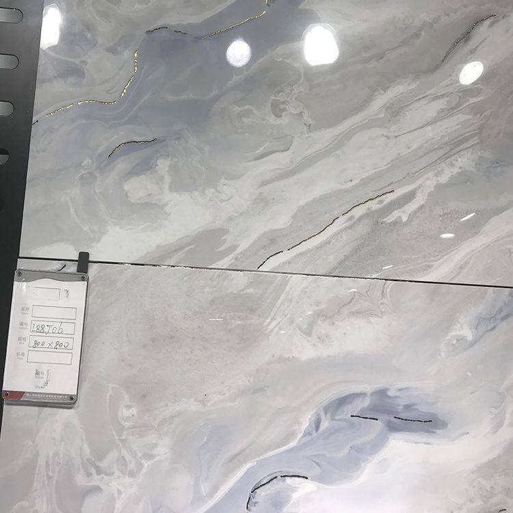 佛山简欧瓷砖金丝釉客厅墙砖防滑地砖800x800蓝色纹路卧室地板砖