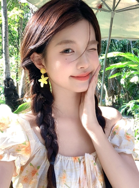 夏日森系椰树耳环度假风海边百搭黄色吊坠耳环女生2026新款耳饰