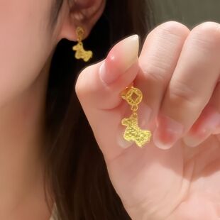 新款中式马上有钱小马耳钉耳环秋冬气质款马年暴富碎冰生肖耳饰