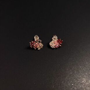 Vintage 古著耳环渐变红轻奢耳钉天鹅气质锆石耳饰百搭时尚耳环