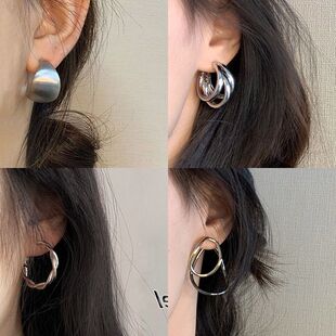 合金耳饰拉丝银环自制经典银色耳圈磨砂拉丝高质感chic耳环