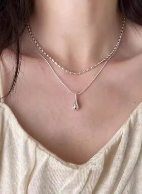 水滴吊坠叠戴双层项链轻奢