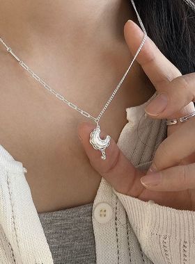 小众轻奢镶钻磨砂蕾丝月亮项链女简约高级感港风ins气质百搭项链