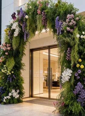 仿真花婚礼布置森系活动会户外拍照打卡造景拱门绿色花艺氛围场景