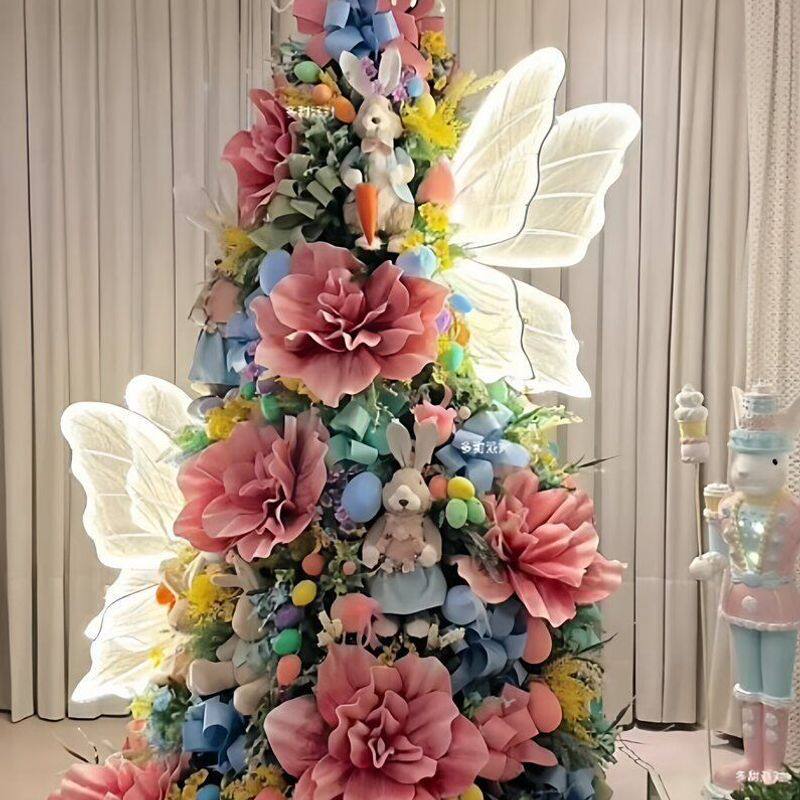 缤纷玫瑰马卡龙糖果棒棒糖亮片兔子鸡蛋胡萝卜复活节树插枝挂饰件