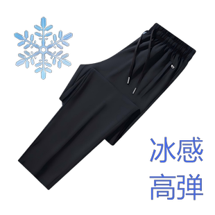夏季薄款锦纶冰丝休闲裤子男士直筒束脚长裤透气大码速干运动裤