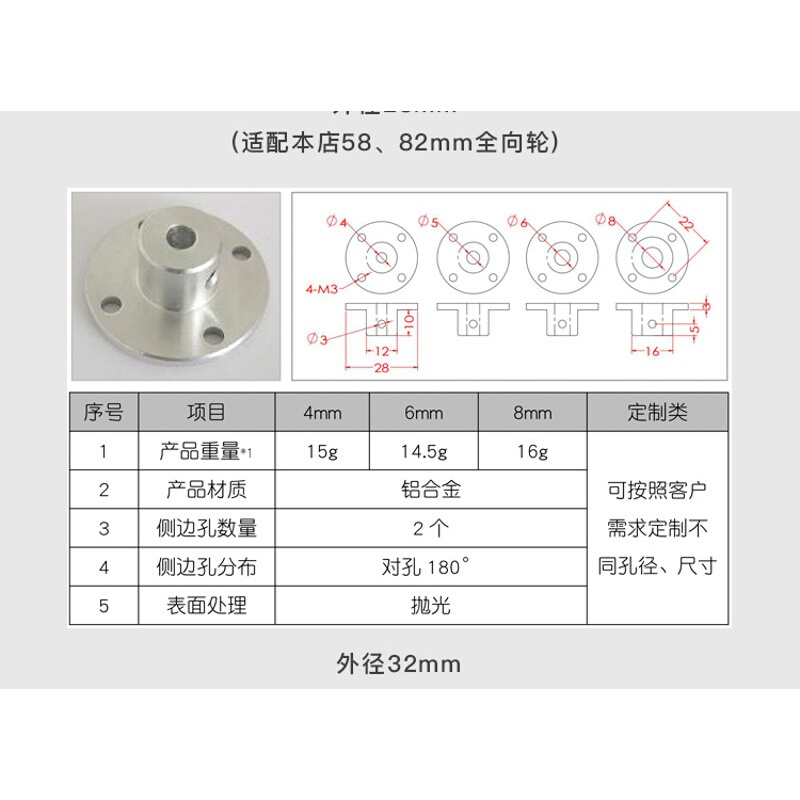 铝合金法兰联轴器 法兰盘全向轮麦克纳姆轮导向 法兰连接轴支座~