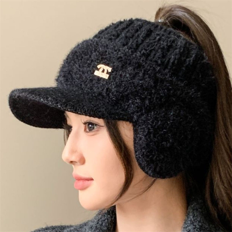 2025新款棒球帽女秋冬韩版新潮针织毛线帽子鸭舌帽冬季兔毛帽