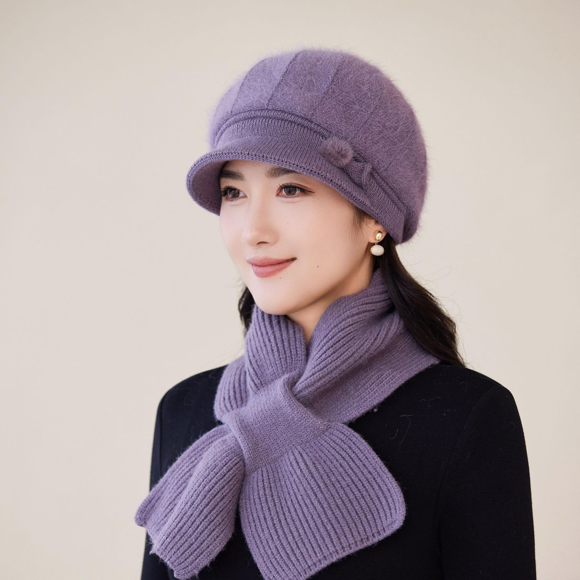 秋冬季中老年妈妈帽兔毛绒毛线