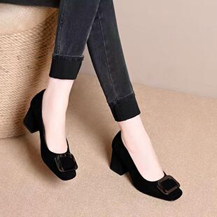 时外尚穿气质复方头浅口舒适搭高跟鞋 法式 女新款 20百25秋季 古单鞋
