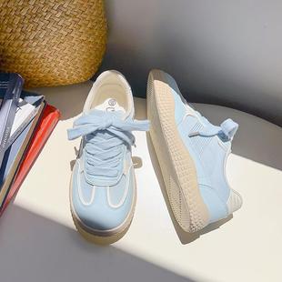 德训鞋女色2024秋季奶复油软底拼色运动休女学闲古生板鞋