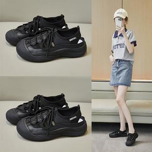 学生小白鞋 镂空透帆布女2季 鞋 版 女平底气半托801 韩025夏新款