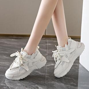 网面透气防滑软底爹鞋女20休24新款老夏季厚动底高增显脚小闲运鞋