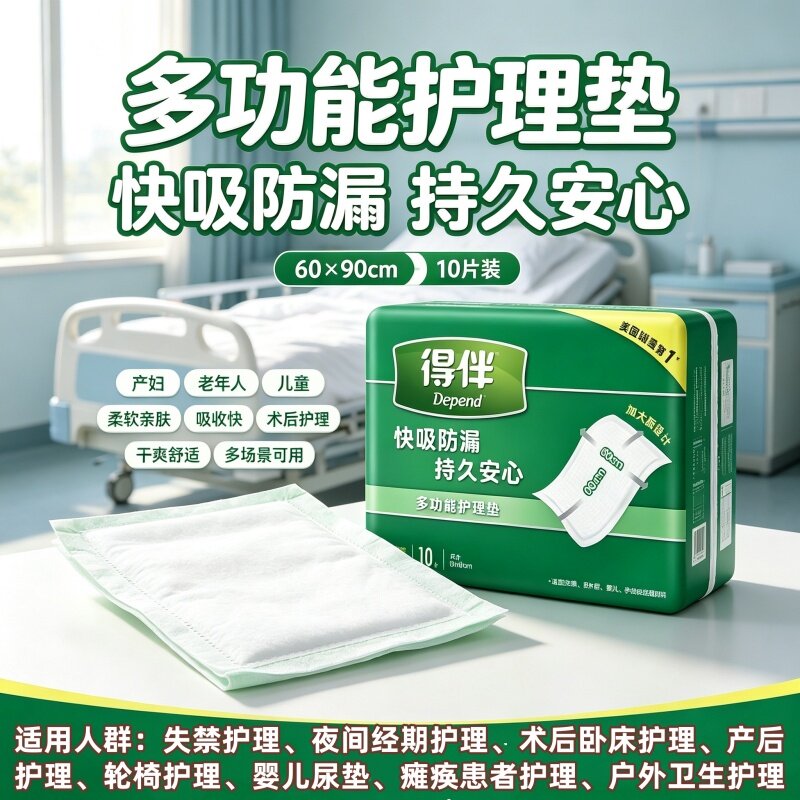 得伴加厚护理垫60×90老人隔尿垫铺床用产妇产褥垫婴儿防漏10片装