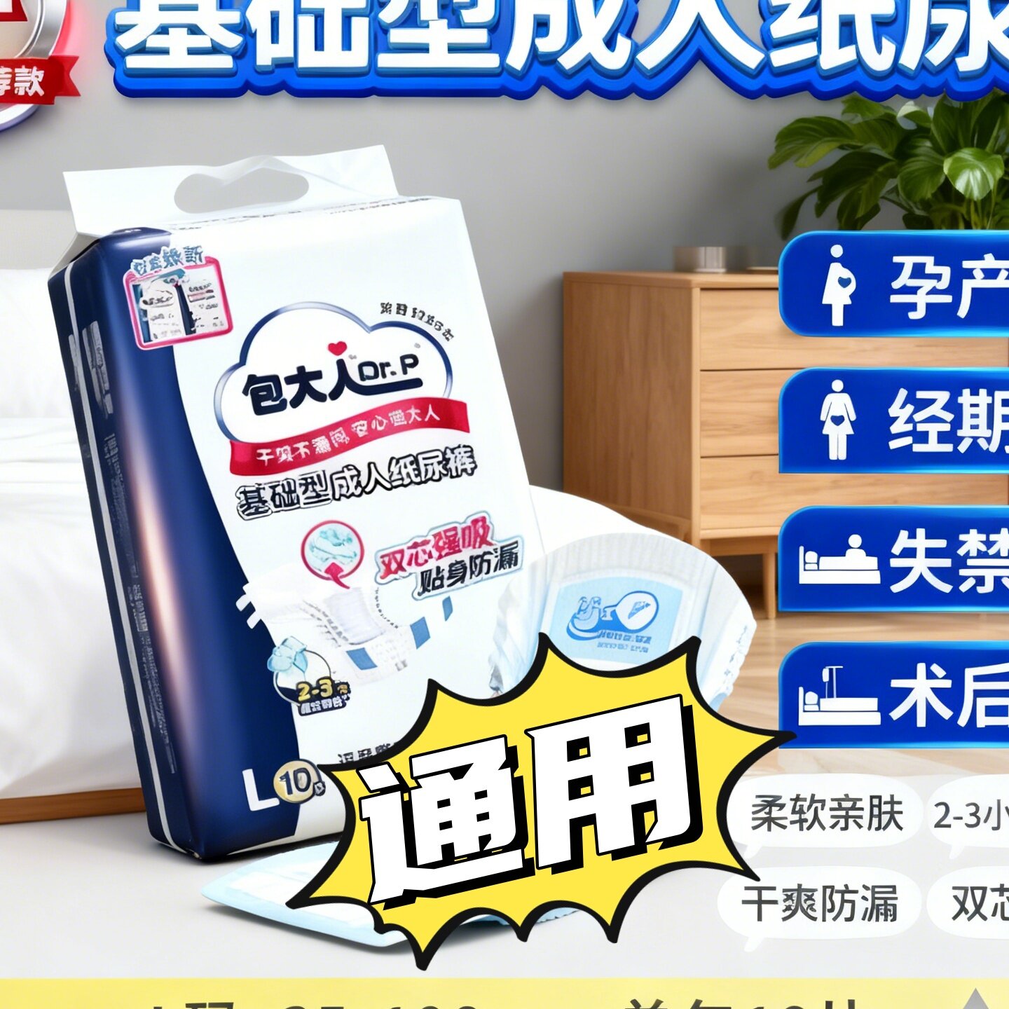 包大人卧床老人产后产妇纸尿裤M号防漏干爽男女通用基础型尿不湿