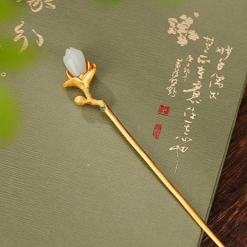 金枝玉兰发簪镀金复古玉兰花发钗