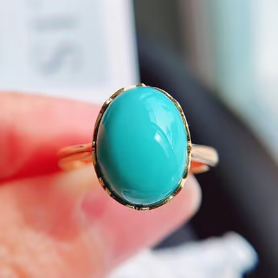 【鸽蛋绿】镀18K金仿绿松石镶嵌戒指女士精致潮流时尚复古百搭