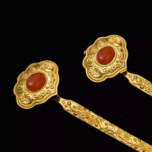 镀金如意发簪古风宫廷花纹中式古典大气发钗盘发旗袍汉服发饰