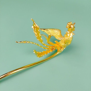新款凤钗纯手工艺凤凰发簪盘发镀金凤簪汉服中式民族风高贵发饰