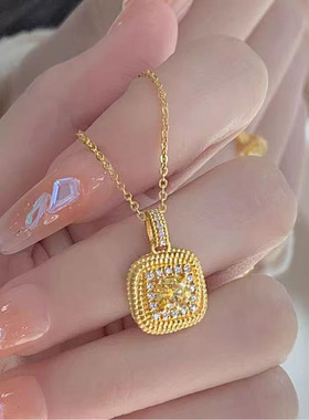 小红书同款古法重工小方糖黄冰糖项链复古轻奢气质设计指环可调节