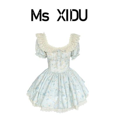 MsXIDU甜美泡泡袖碎花