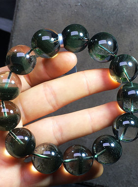 精品天然绿幽灵四季幽灵单圈手串全绿聚宝盆男女同款手链装饰手链