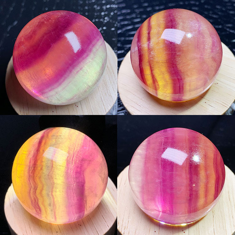 天然糖果七彩色萤石水晶球千层彩虹原石打磨家居办公桌面装饰摆件