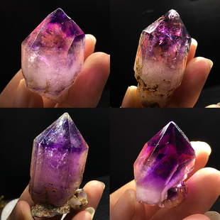 天然迷你紫水晶超七幻影紫发草莓晶彩虹原石标本吊坠装饰品小摆件