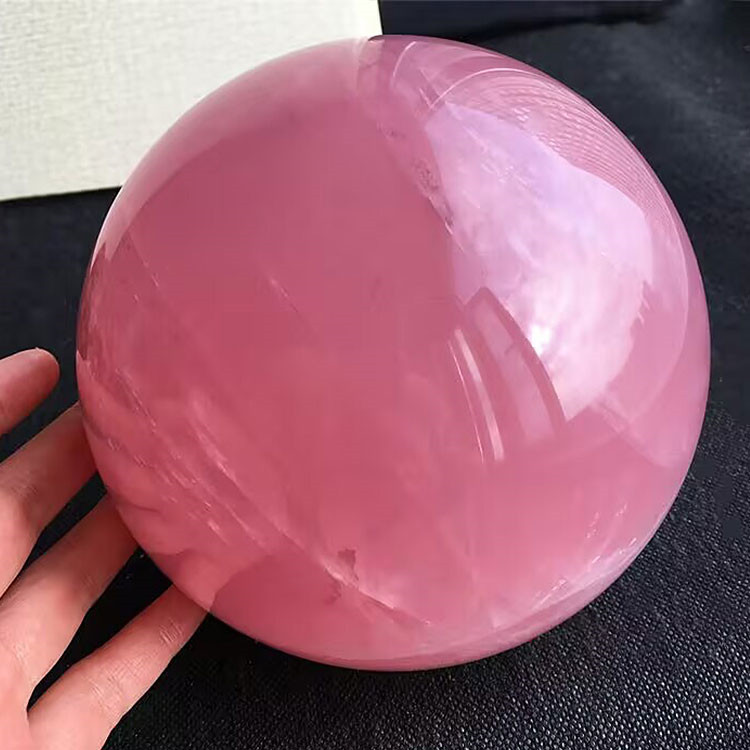 天然粉水晶球六芒星光装饰摆件