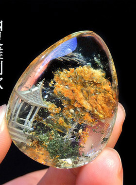 天然水晶绿幽灵彩幽灵雕刻凤凰龙九尾狐莲花景观情侣同款吊坠饰品