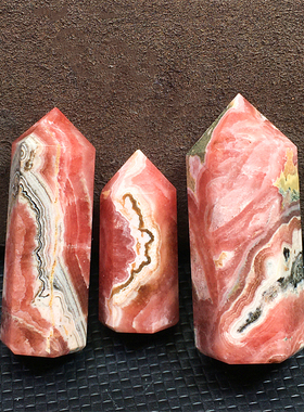 阿根廷天然红纹石柱子原石打磨红色水晶单尖六棱柱五花肉纹理摆件
