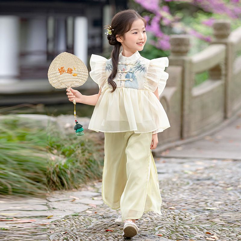 女童套装2025春秋装新款韩版甜美洋气宝宝网纱吊带打底衫两件套
