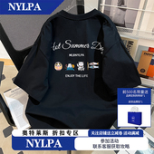 NYLPA夏季 锦鲤旗印花2025男女款 t恤纯棉宽松衣服潮流港风男女上衣