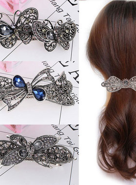 大号新款水晶马尾发夹女 合金复古黑色简约弹簧发卡批发地摊货源