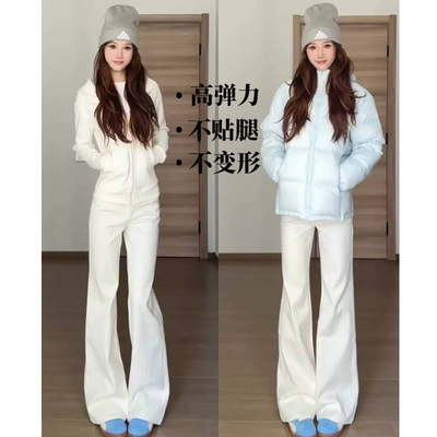 白色不贴腿微喇牛仔裤女2