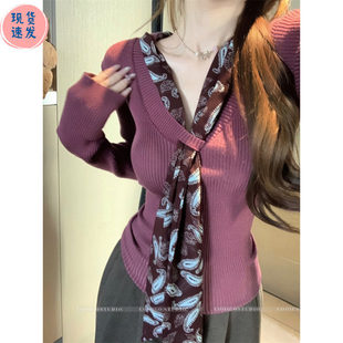 巨好看的秋冬气质丝带V领打底衫女内搭毛衣高端白领长袖针织上衣