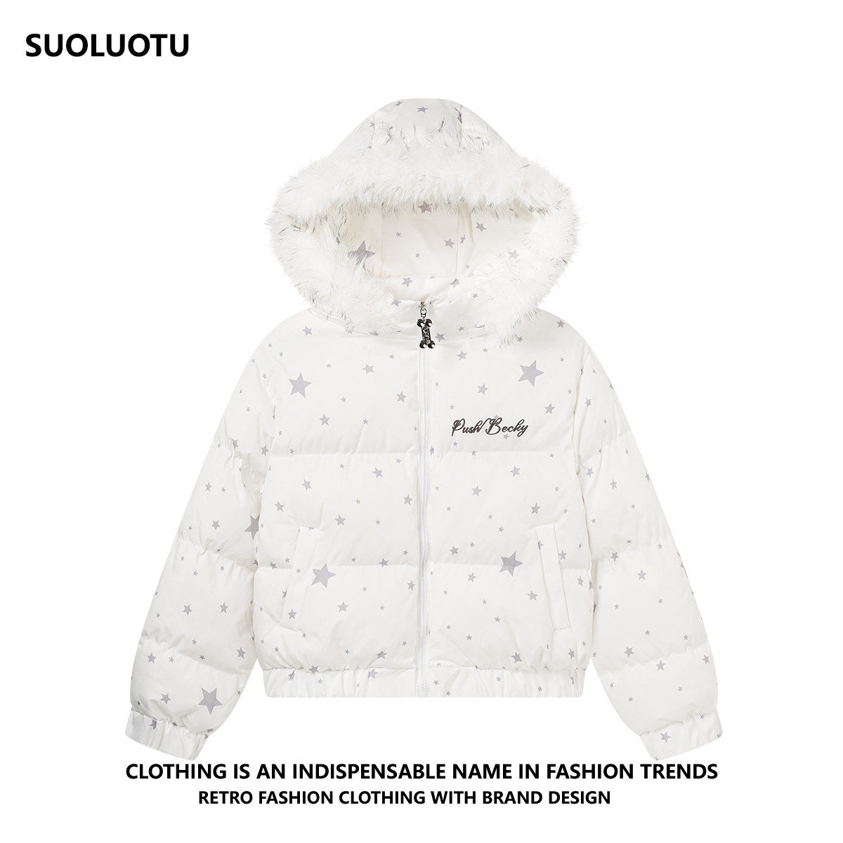 韩系白色星星毛领羽绒服女短款外套冬季2025新款轻薄保暖加厚棉服