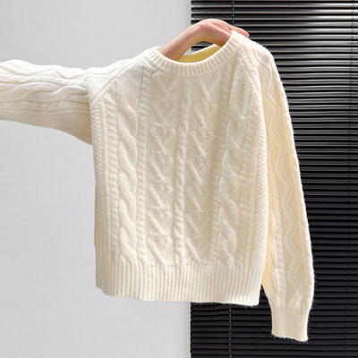 加厚白色毛衣女秋冬慵懒