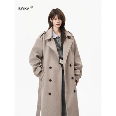 英伦风双排扣毛呢大衣女