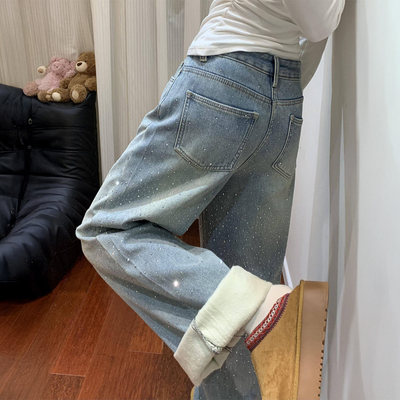 蓝色复古满天星烫钻牛仔