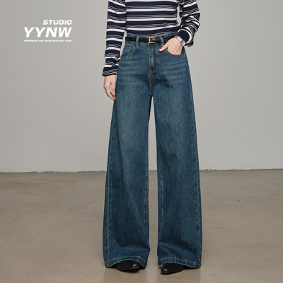 美式复古阔腿牛仔裤女冬