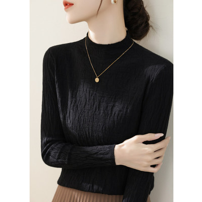 法式高级感半高领黑色针