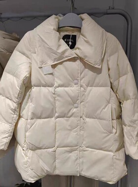 艾莱依2025冬新款正品A型简约翻领女羽绒服6025203031 吊牌价1367