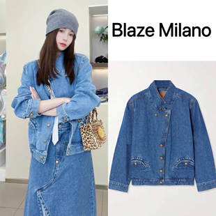 复古翻领纯棉蓝色廊型宽松牛仔夹克外套 Milano 意大利折扣 Blaze