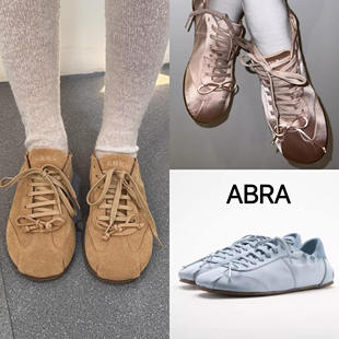 德训鞋 法国正品 ABRA 平底系带绸缎芭蕾舞球鞋 女 舒适软底阿甘板鞋